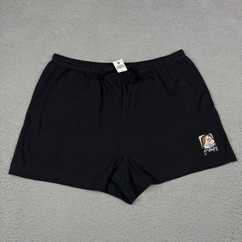 VTG Disney Grumpy Shorts Womens L/XL Black Waffle Knit Sleep Pajama Lounge NWT